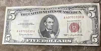 1963 Red Seal 5 Dollar Bill Fancy • $12