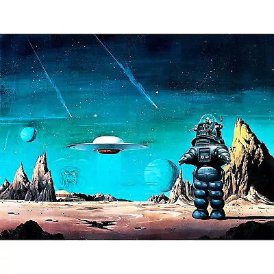 MOVIE FILM PAINTING ROBBY ROBOT FORBIDDEN PLANET SPACE STARS SCI FI USA 30x40 Cm • $23.49