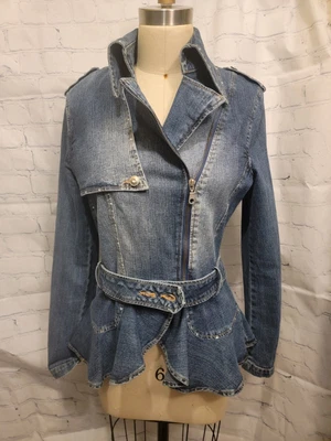 £32.94 • Buy Luisa Spagnoli 46 Women's 8 Denim Jacket Designer Rhinestones Motorcycle  EXC