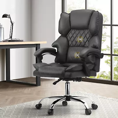 Oikiture Massage Office Chair Computer Racer PU Leather Seat Recliner Grey • $155.90