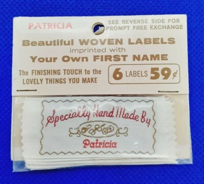 $9.99 • Buy Vtg PATRICIA Craft Sewing Woven Labels Handmade Personalized Name Clothing Tags