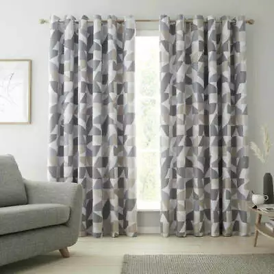 Catherine Lansfield Oslo Geo Scandi 100% Cotton Lined Eyelet Curtains & CUSHIONS • £26.99