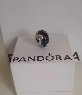 Disney Mickey Mouse & Minnie Mouse Blue Murano Glass Pandora Charm • £18.99