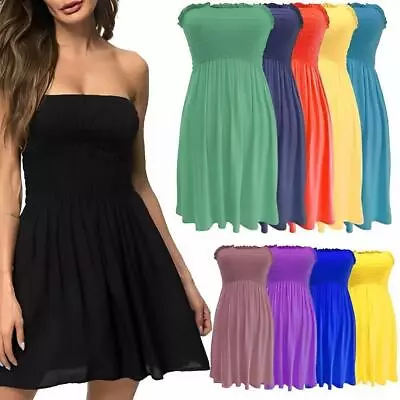 Ladies Women Plus Size Sheering Boobtube Bandeau Strapless Top Summer Dress 8-26 • £7.29