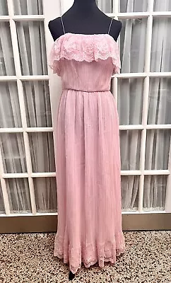 Vintage Small Pink Miss Elliette Dress Long Lace Maxi Prom Party Sundress  • $22