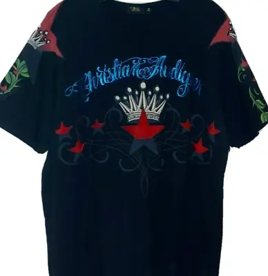 $55.61 • Buy Christian Audigier Shirt Adult Large Black Red Blue Foil Tattoo Velvet Royal Tee