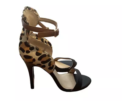 $55 • Buy Dept Of Finery DOF Leopard Pony Hair Black Leather Heels Size 38