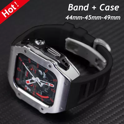 Steel Case Fluororubber Band For Apple Watch Ultra 49mm 9 8 7 6 44/45MM Mod Kit • $109.80