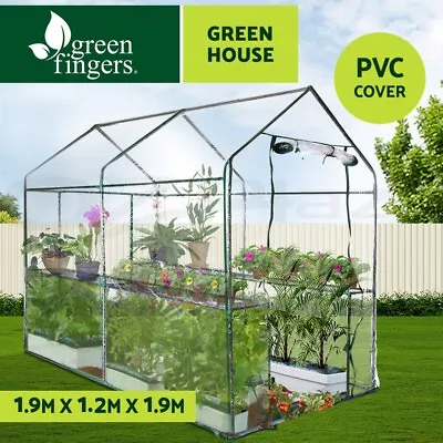 Greenfingers Greenhouse Walk In Green House 4 Shelves Tunnel Clear Shed 1.2x1.9M • $95.95