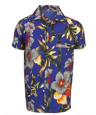 Mens Hawaiian Shirt Stag Beach Hawaii Aloha  Summer Holiday Fancy Blue Stem • $12.42