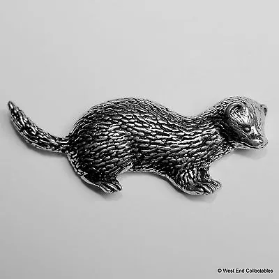 Ferret Pewter Brooch Pin - British Artisan Signed Badge- Mink Polecat Pinemarten • £7.49