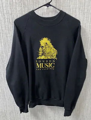 Vtg Jerzees Mens Black Fleece Lined USA Made London Music Sweatshirt Size XL • $17.49