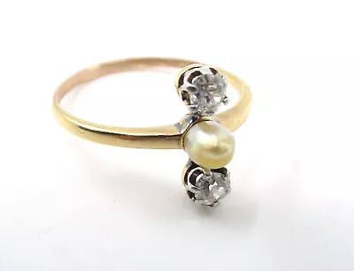 Antique Gold Old Cut Diamond Pearl European Stamped 56 Petite Ring • $595