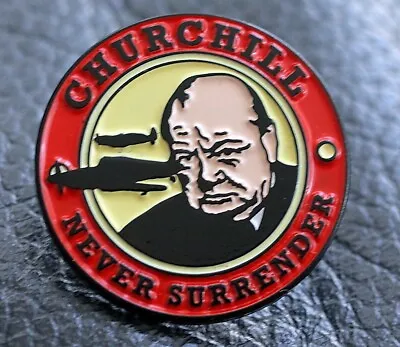 Churchill Never Surrender Military Pin Badge Spitfire Battle Of Britain 1940 • £2.99