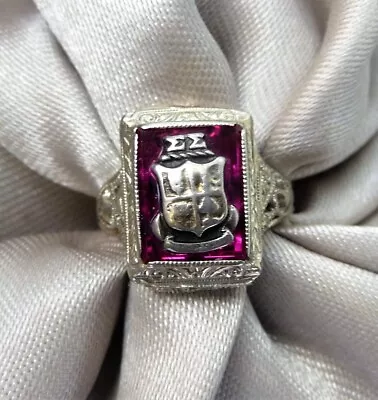 Antique Ostby Barton Titanic 10k Maltese Cross Ruby Sigma Sigma Sorority Ring! • $299