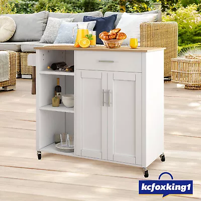 Kitchen Island Cart Trolley Bar Storage Cabinet Rolling Wood Dining Table Counte • $219.49