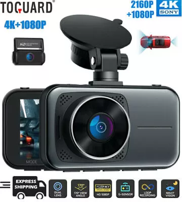 $118.99 • Buy TOGUARD 4K Dual Dash Cam UHD 2160P+1080P Front Rear Car DVR Camera Night Vision