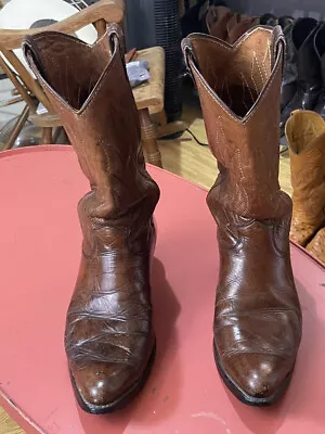 Justin White Label Brown Leather Pointed Toe Vintage Cowboy Boots Mens Size 12 D • $50