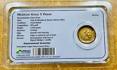 1955 Mexico 5 Pesos Gold .1205 Oz  Littleton Showpak • $340
