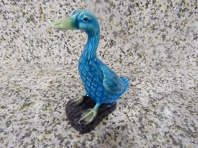 Vintage Chinese Porcelain Majolica Turquoise Duck 4  Figurine Excellent • $19.99