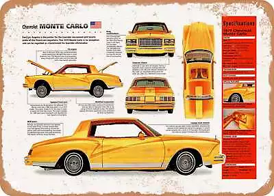 Classic Car Art - 1979 Chevrolet Monte Carlo Spec Sheet - Rusty Look Metal Sign • $18.66