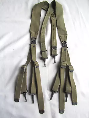 ORIGINAL WW2 1943 US Military M-1936 KHAKI CANVAS SUSPENDERS • $74.99