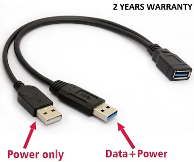 £3.45 • Buy USB 3.0 Cable Dual Power Cables Y Adapter Type A Lead Male To Female Extension