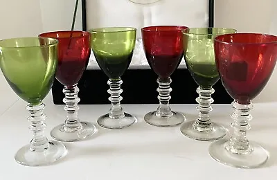 Murano Venezia Glass Set Of 6 Mini Goblets Toasting Glasses Red Green Celebrate • $49.99