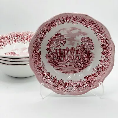 J. & G. Meakin Romantic England Chequers Vintage Red Cereal Soup Bowls Set Of 5 • $56.58