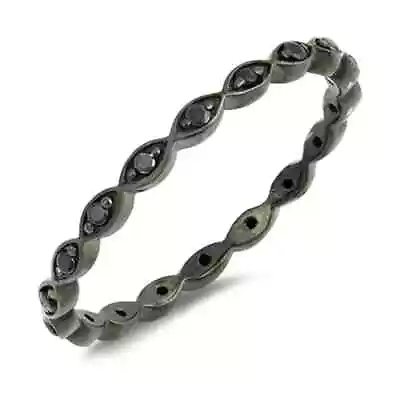 Stackable Simulated Marquise Black Plated Cz Eternity Band .925 Sterling Silver • $13.37