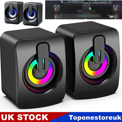 USB Power Wired Computer Speakers Stereo 3.5mm Jack For Desktop PC Laptop • £10.99