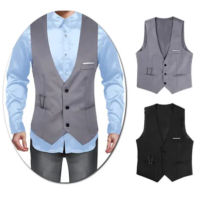 Men's Business Wedding Vests Dress Waistcoat Slim Fit 3 Buttons V-Neck Suit Vest • $10.39
