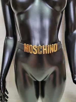 Authentic Vintage Moschino Redwall Belt Women Black Leather Gold Letters Sz 40 • $120