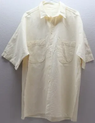 Men's Natural White Cotton Linen Short Sleeve Shirt Size Large M8506 • $21.24