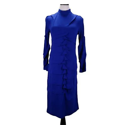 Nicole Miller Studio Purple Dress L Pleated Midi Art To Wear Ponte Knit Bodycon • $80