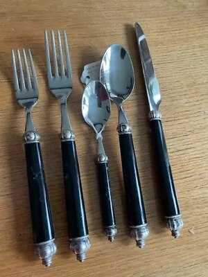 Bugatti Vietri MEDIEVAL Black Stainless 5Pc Place Setting. This • $40