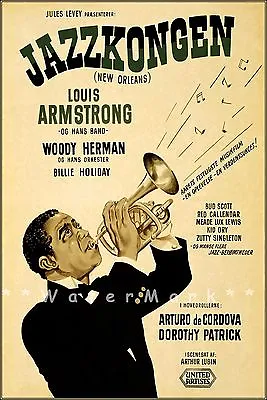 Louis Armstrong 1948 New Orleans 'Jazzkongen' Swedish Film Vintage Poster Print • $21.58