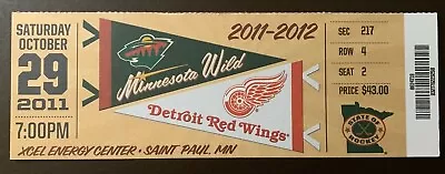 Minnesota Wild 10/29/2011 NHL Ticket Stub Vs Detroit Red Wings • $8.95