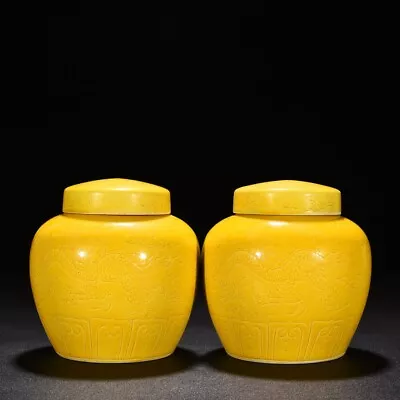 4.9  Old Antique Ming Dynasty Chenghua Mark Porcelain A Pair Yellow Dragon Pot • $424.99