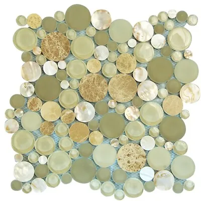 Agata Circle Beige Mother Of Pearl Shell Marble And Glass Mosaic Backsplash Tile • $42.42