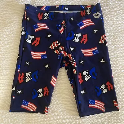 Arena Graffiti USA Jammer Racing Swimsuit Mens 32 Navy Blue USA All Over • $19.74
