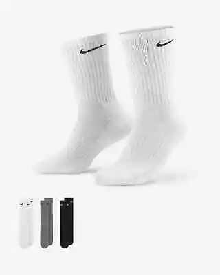 3-Pack Unisex Nike WHITE/ BLACK Cotton Cushioned Crew Socks Men's Size 40-46 • $19.59
