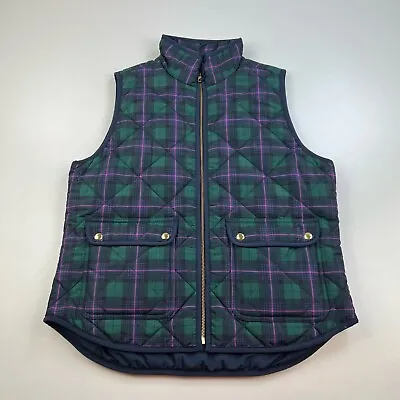 J Crew Puffer Vest Womens Medium Plaid Colorful Full Zip Pockets Outdoors Casual • $17.99