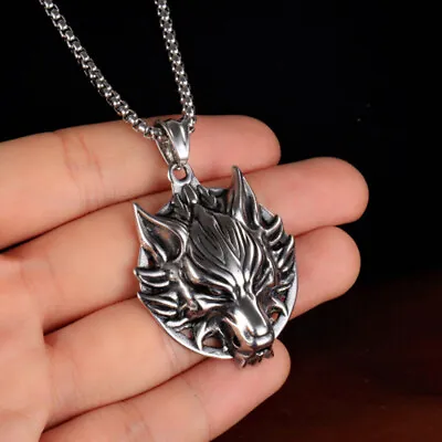 Mens Viking Fenrir Wolf Head Charm Pendant Stainless Steel Punk Chain Necklace • $9.95
