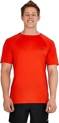 Speedo Men Uv Swim Shirt Short Sleeve Upf 50+ Quick Dry Orange - Medium • $21.99