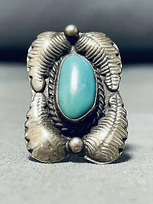 Quad Leaf Vintage Navajo Turquoise Sterling Silver Towering Ring • $221.99