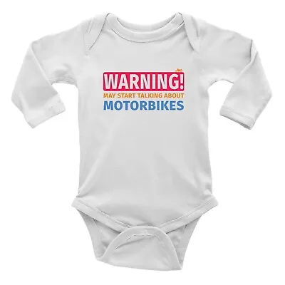 Warning Motorbikes Baby Grow Vest Bodysuit Racer Motorcycle Gear Boys Girls L/S • £5.99