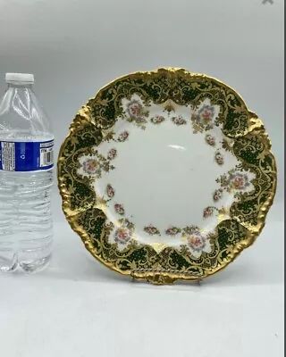 Antique Jean Pouyat Limoges Porcelan Plate Green & Gold Floral Decoration • $9.99