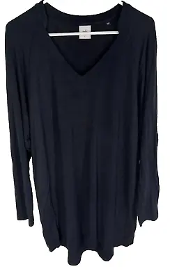 CABI 3415 Gala Tunic Top BLACK Stretch Jersey Knit V-NECK Long Sleeve PULLOVER L • $19.39