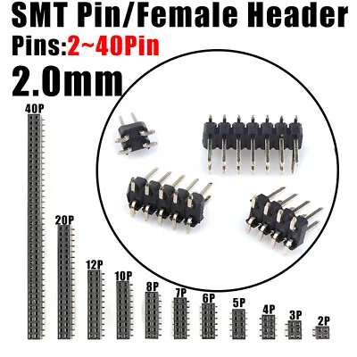 Pin/Female Header Socket Strip Double Row PCB Connector SMD/SMT 2mm Pitch 2~40P • £1.19